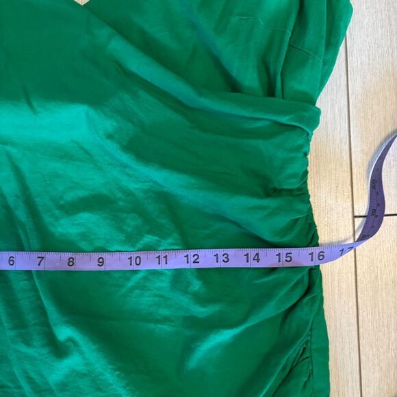 Zara linen blend ruched midi dress Kelly green - Picture 12 of 13